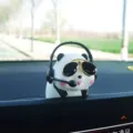 Cute panda car dashboard ornament with headphones and sunglasses, perfect interior accessory for women. - Pilot / Panda