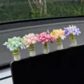 Miniatur Kunstblumen Glasflasche Ornament für Auto Armaturenbrett Bildschirm Dekoration. - Hortensie Fünffarbig Komplett Set Vase Ornament