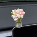 Auto Armaturenbrett Mini Kunstblume Vasen Ornament, Rosa Blumen Dekor für Innenraum - Hortensie Hellrosa Vase Ornament