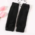Schwarze flauschige halbfinger Handschuhe winter warme Armstulpen weiche Pluesch Aermel - Einheitsgröße / Schwarz