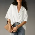 Elegant white casual short sleeve lapel oversized pullover shirt for women summer chic new - S / Tops / White