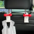 Leuke auto stoel haak hoofdsteun organizer wit en rode strik voor interieur gebruik - 2 Stuks/Set / Wit (Rode strik)