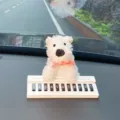 Linda tarjeta de estacionamiento temporal de coche perro Westie con teclas de piano - Westie con pajarita rosa y placa de piano