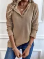 Γυναικείο ριμπ πλεκτό μπλουζάκι Henley μακρυμάνικο πουλόβερ casual καθημερινό νέο - S / Καμηλό