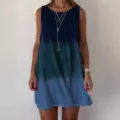 Γυναικείο casual αμάνικο ombre στρογγυλή λαιμόκοψη φόρεμα καλοκαίρι παραλία μπλε - S / Μπλε
