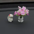 Süßes Kaninchen Blumen Vase Auto Armaturenbrett Ornament, Deko Figur für Innenraum. - Duftendes Kaninchen + Lila & Weiß Pfirsich Vase