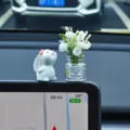 Cute rabbit and jasmine flower vase car dashboard ornament, white miniature figurine decor. - White Jasmine + Rabbit