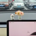 Adorable figurine de lapin et mini vase en verre décoration florale pour tableau de bord auto - Vase Orange Montagne Rose Clair + Lapin