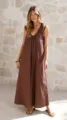2026 Kalokairino Evropaiko Amerikaniko Makry Forema Choris Manikia Elegantes Maxi Dress - S / Dresses / Καφέ