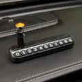 Car temporary parking number plate with samurai figurine, sleek black dashboard decoration item. - Back-Sword Ranger + Black Parking Plate