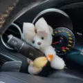 Osito Peluche Coche Decoracion Lindo Blanco Lazo Limpiaparabrisas Palanca Juguete Variante - Oso Blanco con Lazo de Letra Beige y Caramelo