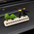 Car temporary parking number plate with samurai figures and lucky tree dashboard decor. - Pine and Cypress + Back-Sword Ranger + Cloaked Ranger + White Parking Plate