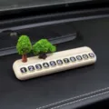 Car temporary parking number plate with creative mini tree decor, interior dashboard sign. - Pine and Cypress + White Parking Plate