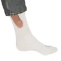 Detail view of funny novelty white prank socks featuring a quirky pixelated graphic print. - Jacquard / White