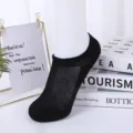 Women summer breathable mesh invisible short socks solid color low cut cotton socks daily wear - 35-40 / Black