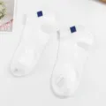 Men's white short boat socks with blue ankle stripes, breathable and comfortable casual wear. - One Size / White Blue Edge