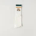 Women five-finger yoga socks, white mid-calf cotton sports socks with cute cat pattern. - One Size / Beige Cat