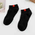 Mens black short socks with red stripe detail, comfortable low cut athletic boat socks. - One Size / Black and Red