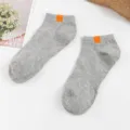 Men grey short socks breathable ankle boat socks with orange tab casual athletic wear - One Size / Grey with Orange Trim