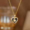 Elegante collar de relicario de corazón en esmalte con estrella dorada y cadena fina - Dorado (Corazón Estrella)