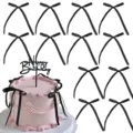 Set di fiocchi in nastro nero e cake topper in acrilico Buon Compleanno per decorazione dolci. - 30 Fiocchi + 2 Inserti / Nero