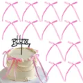 Set 32pz Fiocchi Nastri Rosa Decorazioni Torta con Topper Acrylic Happy Birthday - 30 Fiocchi + 2 Inserti / Rosso rosa