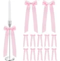 Set of 12pcs pink satin bows with long tails for wedding candle holder party decor - Pink