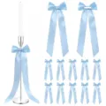 12pcs Light Blue Satin Ribbon Bows Wedding Candlestick Party Hanging Ornaments Set - Blue