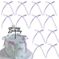 Set di fiocchi in nastro viola e topper per torta di buon compleanno per feste. - 30 Fiocchi + 2 Inserti / Viola