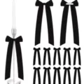 Set of black ribbon bows with long tails for party, wedding and candle holder decoration. - Black