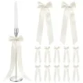 White satin ribbon bows set with long tails, perfect for wedding, party, and home decor. - White