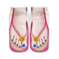 Funny 3D printed flip flop socks with cute manicure toenails and smiley face design. - Pink Smile