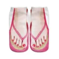 Funny 3D printed flip-flop socks with realistic barefoot and red nail polish design. - 20cm Without Packaging / Pink