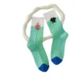 Dopamine style mid-tube cotton socks green colorful embroidered socks for women - One Size / Green
