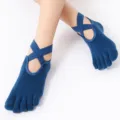 Non-slip five toe yoga socks with cross ankle straps for pilates, fitness and barefoot sports. - One Size / Peacock Blue Full Finger