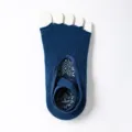 Blue five toe yoga socks with non-slip silicone grips, perfect for pilates and fitness workouts. - One Size / Navy Blue Half Finger