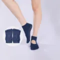 Breathable open back five toe yoga socks with anti-slip grip soles for women pilates sports. - One Size / Navy Blue Full-Finger