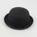 Black straw hat for women, elegant dome bowler hat with sweet bow ribbon for summer vacation. - Around 57cm / Black