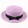Purple Straw Boater Hat Variant with Black Bow Ribbon for Summer Sun Beach Hat Style - M (56-58cm) / Purple