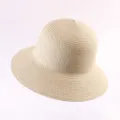 French style woven straw hat summer wide brim sun protection beach hat for women casual - Short Brim Bucket Hat in Beige