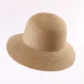 French straw sun hat, wide brim woven sunhat for women summer outdoor beach vacation. - Short Brim Bucket Hat in Light Coffee