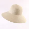 Beige French straw hat, wide brim sun protection hat, elegant handmade woven summer beach hat. - Medium Brim Bucket Hat in Beige