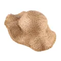 French style wide brim straw hat for women, handmade braided sun protection beach hat summer. - Plain Khaki Wavy Edge Hat