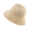 Woven straw bucket hat for women, stylish wide brim sun hat, lightweight summer beach hat. - Plain Off-White Bucket Hat