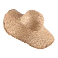 French style wide brim straw sun hat for women summer beach holiday UV protection natural woven. - Plain Khaki Vintage Straw Hat