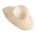 Beige wide brim straw sun hat with frayed edge, handmade woven summer beach sunhat for women. - Plain Off-White Vintage Straw Hat