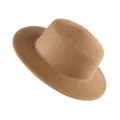 French flat top straw hat wide brim summer sun beach cap khaki woven fashion hat - Classic Plain Straw Hat in Khaki