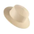 French style beige straw sun hat with wide brim, perfect for summer beach and outdoor casual wear. - Classic Plain Straw Hat in Off-White