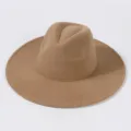 Camelbrauner breiter Fedora-Hut, klassischer Wollfilz-Jazzhut für Damen und Herren Freizeit - Kamelfarben