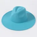 Blauer, breitkrempiger Fedora-Hut, einfarbiger Filz-Jazzhut für Damen und Herren. - Seeblau